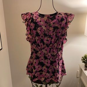 Kate Spade Wallflower Silk, Metallic Detail Chiffon Blouse